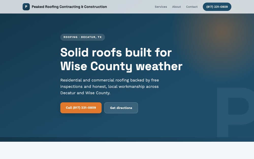 Peaked Roofing website