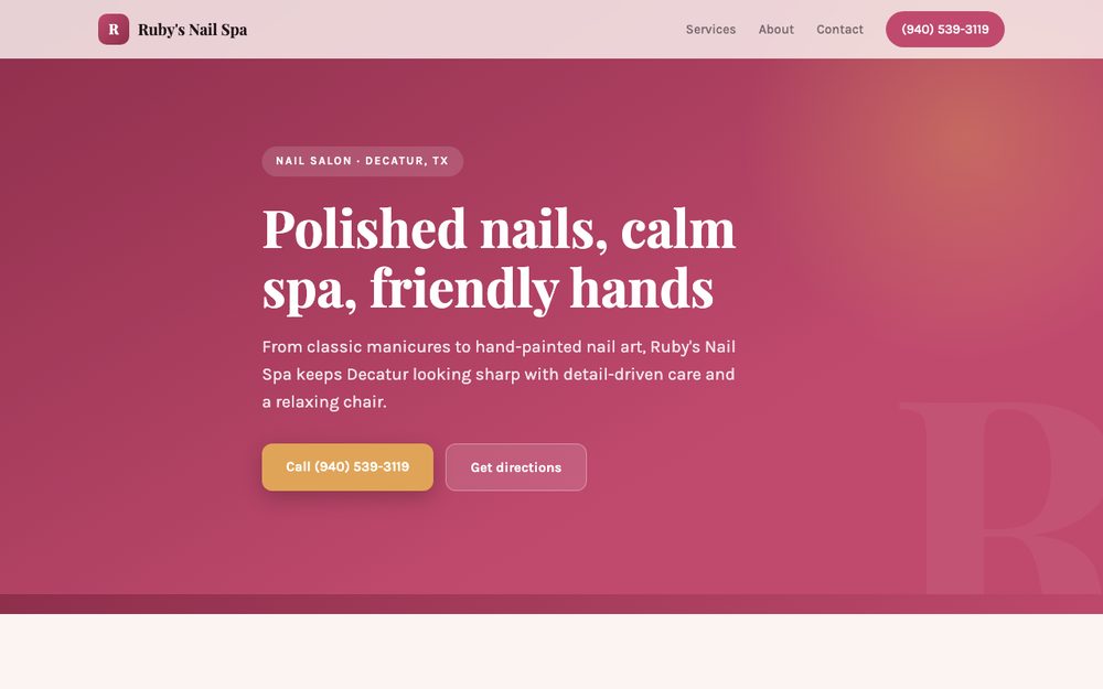 Ruby's Nail Spa website