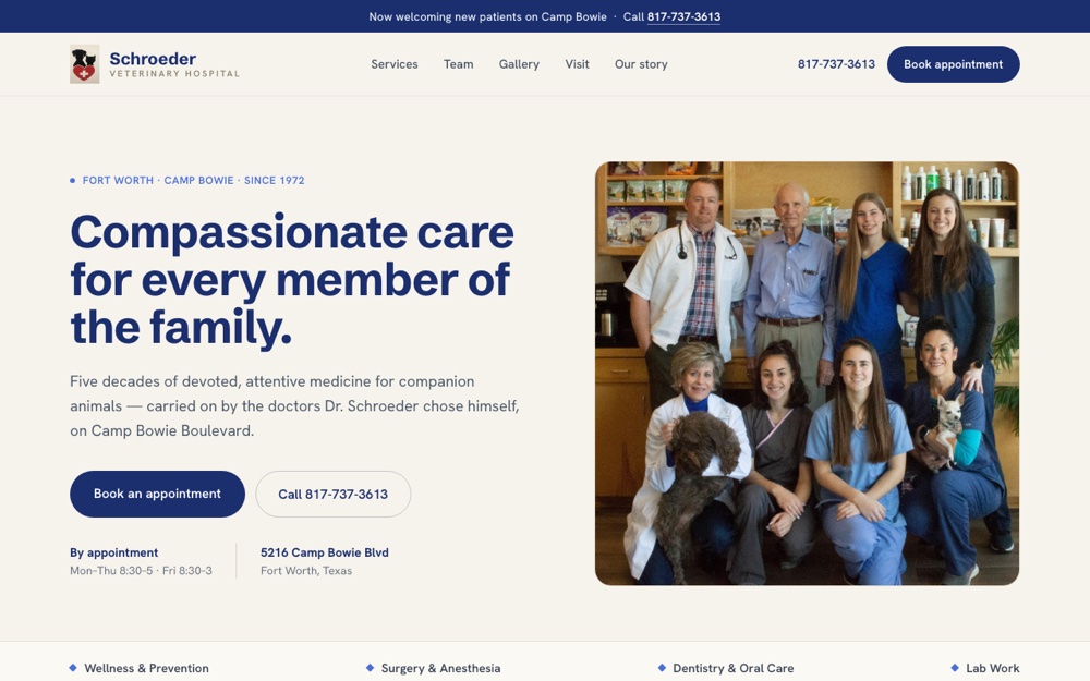 Schroeder Veterinary Hospital website